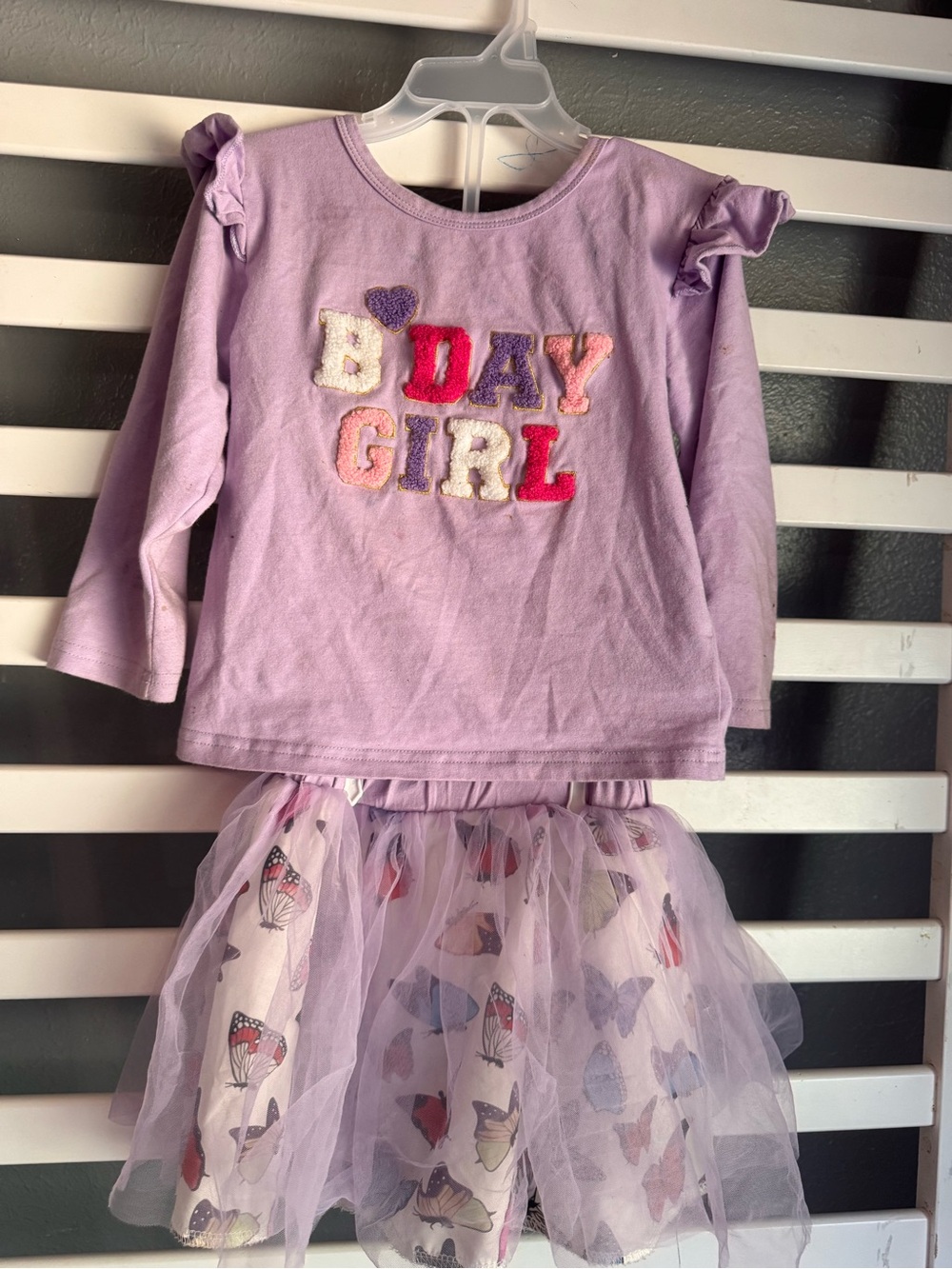 Lilac "B-Day Girl" Kids Matching Set - Top & Tulle Skirt